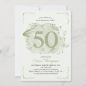 第50誕生日グリーン優美ワイルドフラワーNumber 50 招待状 (正面)
