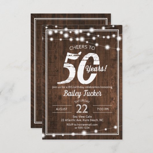 第50誕生日ストリ素朴ングライト誕生日パーティー 招待状 (正面/裏面)