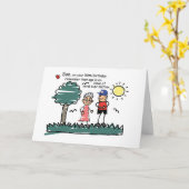 第50誕生日スユーモアのあるチックフィギュア カード (黄色い花)