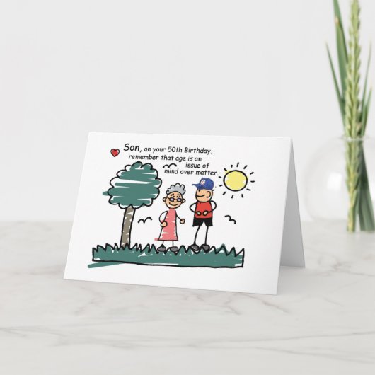 第50誕生日スユーモアのあるチックフィギュア カード (正面)