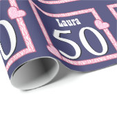 第50誕生日ゼブラハートピンクネービーブルーV03G ラッピングペーパー (ロールコーナー)