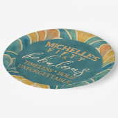 第50誕生日ティール（緑がかった色）と金ゴールドアールデコラウンド ペーパープレート (アングル)