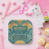 第50誕生日ティール（緑がかった色）及び金ゴールドアールデコスタイル ペーパープレート (パーティー)