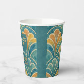 第50誕生日ティール（緑がかった色）金ゴールドアールデコスタイルカップ 紙コップ (左)