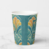 第50誕生日ティール（緑がかった色）金ゴールドアールデコスタイルカップ 紙コップ (右)