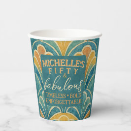 第50誕生日ティール（緑がかった色）金ゴールドアールデコスタイルカップ 紙コップ