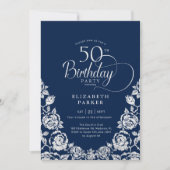 第50誕生日ネイビーシルバーバラ 招待状 (正面)