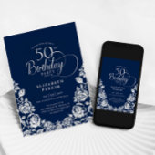 第50誕生日ネイビーシルバーバラ 招待状