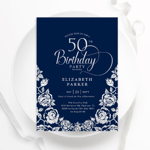 第50誕生日ネイビーシルバーバラ 招待状