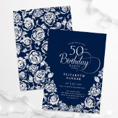 第50誕生日ネイビーシルバーバラ 招待状