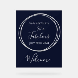 第50誕生日ネイビーシルバー誕生日へようこそ アクリルサイン