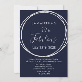 第50誕生日ネイビーシルバー誕生日 招待状