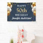 第50誕生日ネイビーブルーと金ゴールドお祝い 横断幕 (インサイチュ)