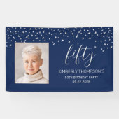 第50誕生日ネイビーブルーシルバー紙吹雪写真 横断幕 (横)