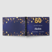 第50誕生日ネイビーブルー金ゴールド星 ゲストブック (全面)