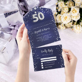 第50誕生日ネイビーブルー銀星rsvp オールインワン招待状