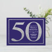 第50誕生日ネイビーブルー&シルバーグリッター 招待状 (スタンド正面)
