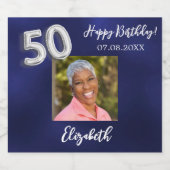 第50誕生日ネイビー写真 スパークリングワインラベル (シングルラベル)