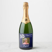 第50誕生日ネイビー写真 スパークリングワインラベル (正面)
