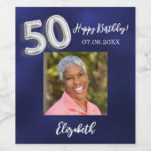 第50誕生日ネイビー写真 ワインラベル (シングルラベル)