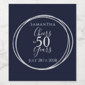 第50誕生日ネイビー銀応援～50年 ワインラベル (シングルラベル)
