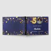 第50誕生日ネイビー青金ゴールド星写真 ゲストブック (全面)