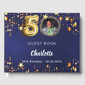 第50誕生日ネイビー青金ゴールド星写真 ゲストブック (正面)