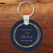 第50誕生日ネイビー・ブルー金ゴールド誕生日会の好意 キーホルダー (正面)