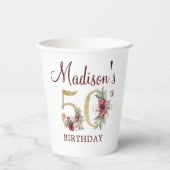 第50誕生日バパーソナライズされたルガンディ金ゴールドフローラ 紙コップ (正面)