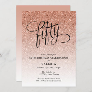 第50誕生日バラ金ゴールドグリッター招待状 招待状