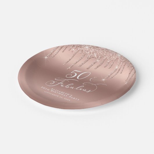 第50誕生日バラ金ゴールドパーソナライズされたグリッター ペーパープレート (アングル)