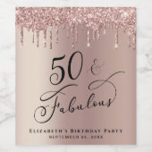 第50誕生日バラ金ゴールドパーソナライズされたグリッター ワインラベル (シングルラベル)