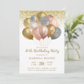 第50誕生日バラ金ゴールド及び金ゴールドグリッター 招待状 (スタンド正面)