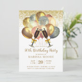 第50誕生日バラ金ゴールド及び金ゴールドグリッター 招待状 (スタンド正面)