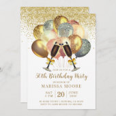 第50誕生日バラ金ゴールド及び金ゴールドグリッター 招待状 (正面/裏面)