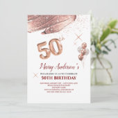 第50誕生日バラ金ゴールド赤面駆動招待状 招待状 (スタンド正面)