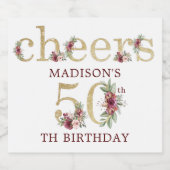 第50誕生日パーソナライズされた金ゴールドフローラ スパークリングワインラベル (シングルラベル)