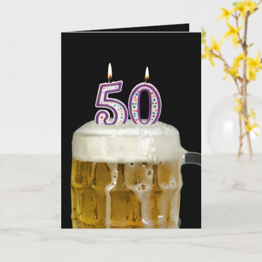 第50誕生日ビール カード (黄色い花)