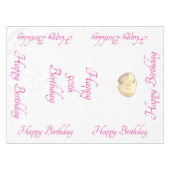 第50誕生日ピンクホワイト金ゴールド風船おめでとう テーブルクロス (正面(横))