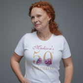 第50誕生日ピンク牡丹金ゴールドグリッターカスタム Tシャツ