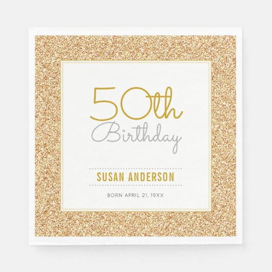 第50誕生日フェイク金ゴールドグリッター スタンダードランチョンナプキン (正面)