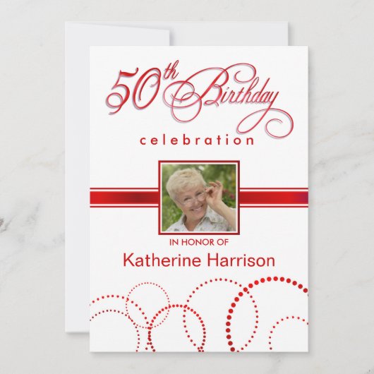第50誕生日フォト招待状-モノグラム付き 招待状 (正面)