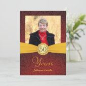 第50誕生日フォト招待状-赤と金ゴールド 招待状 (スタンド正面)