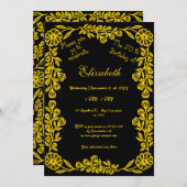 第50誕生日ブラック&金ゴールド植物学フローラ 招待状 (正面/裏面)