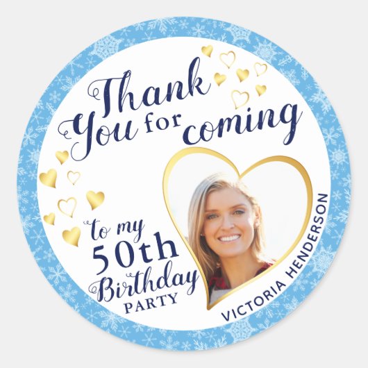 第50誕生日ブルーウィンターフェイスブックレット ラウンドシール (正面)