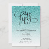 第50誕生日ブルーグラデーショングリッター招待状 招待状 (正面)
