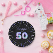 第50誕生日ブルー花火フォイルバルーンへ ペーパープレート (パーティー)