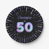 第50誕生日ブルー花火フォイルバルーンへ ペーパープレート (正面)