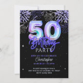 第50誕生日ブルー花火フォイルバルーンへ 招待状 (正面)