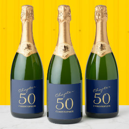 第50誕生日ブルー金ゴールド第50章 スパークリングワインラベル